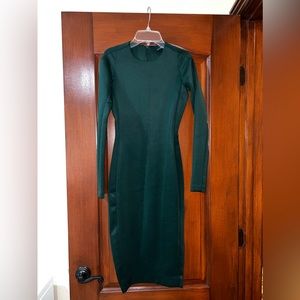 Zara Dark Green Long Sleeve Midi Dress Size Small